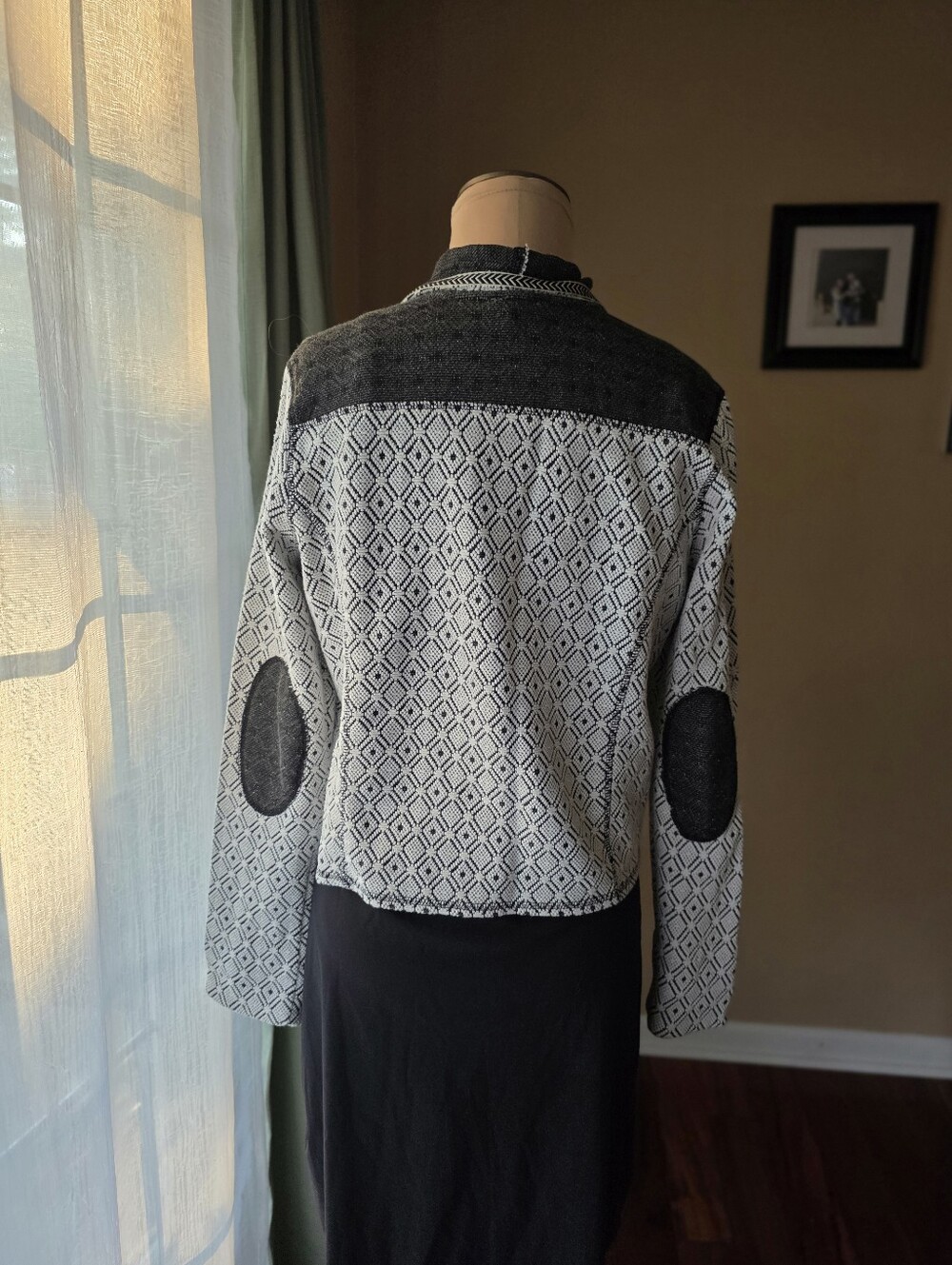 Tribal Jeans Black White Geometric Draped Waterfall Open Cardigan Sweater Med - Picture 4 of 11